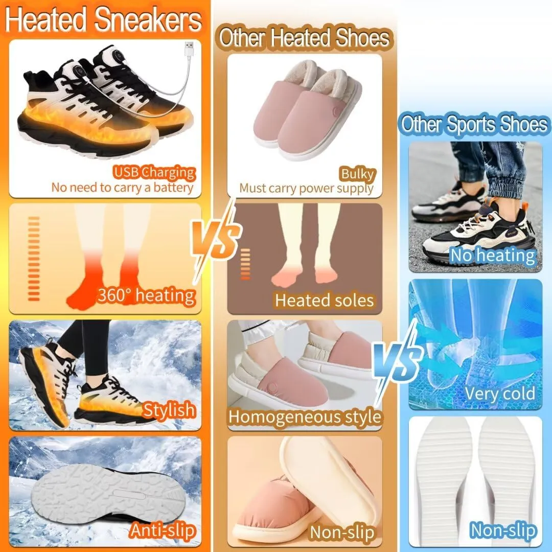 Heated Shoes for Men, Feet Warmers for Women, Electric Heating Shoes with 4000mAh Battery, 3 Heating Levels, Rechargeable Winter Heated Sneakers for Outdoor Work Sports Hiking