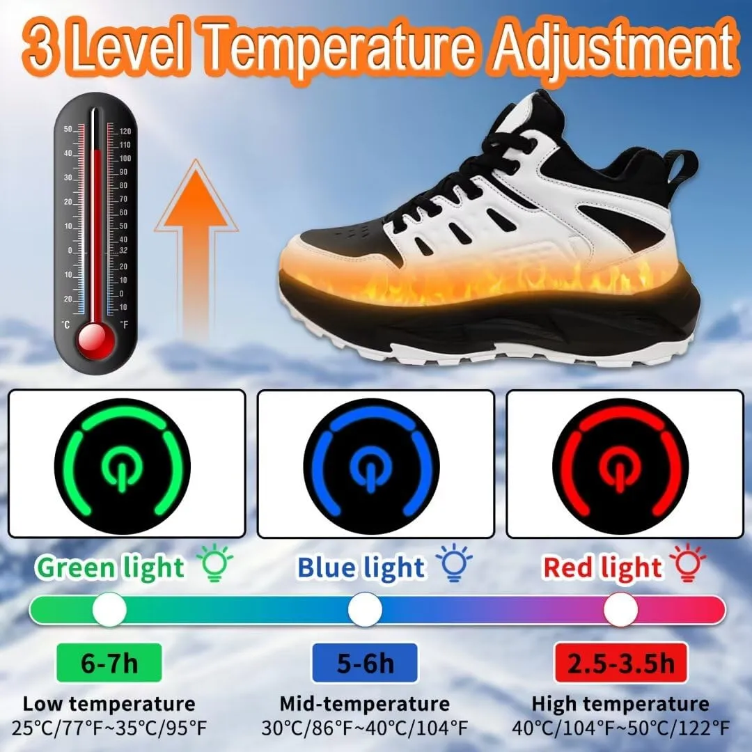 Heated Shoes for Men, Feet Warmers for Women, Electric Heating Shoes with 4000mAh Battery, 3 Heating Levels, Rechargeable Winter Heated Sneakers for Outdoor Work Sports Hiking