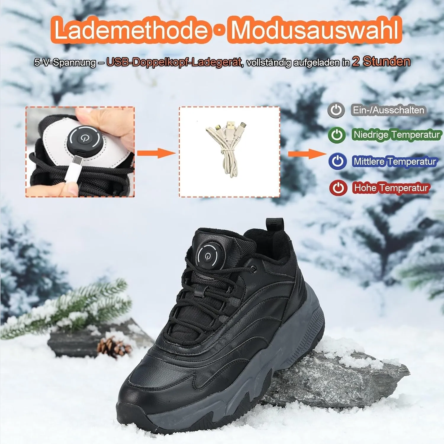 Heated Shoes for Women with 3 Heating Settings 4000Mah Rechargeable Foot Warmers for Feet, Winter Heated Insoles Sneakers for Men, Electric Heating for Outdoor Work Hiking Cycling