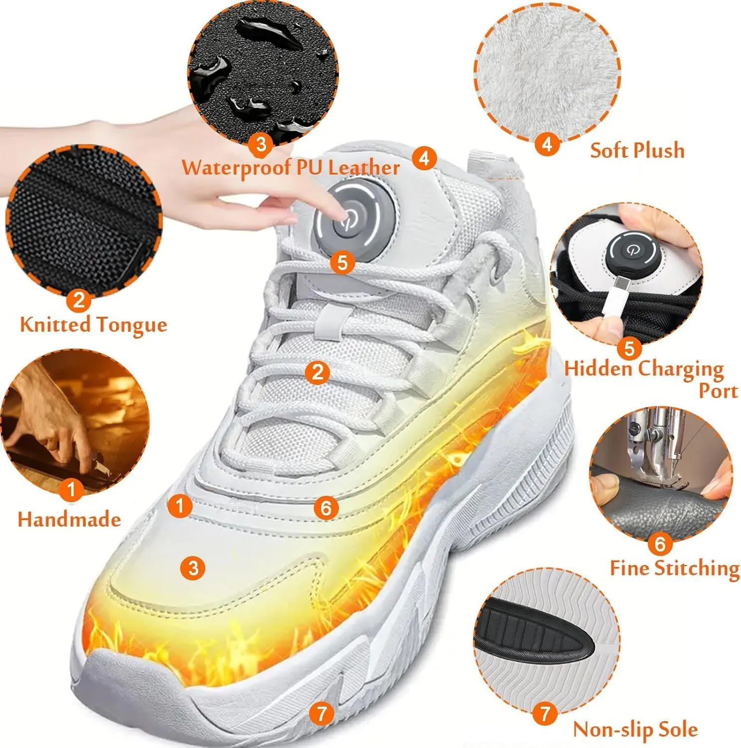 Heated Shoes for Women with 3 Heating Settings 4000Mah Rechargeable Foot Warmers for Feet, Winter Heated Insoles Sneakers for Men, Electric Heating for Outdoor Work Hiking Cycling