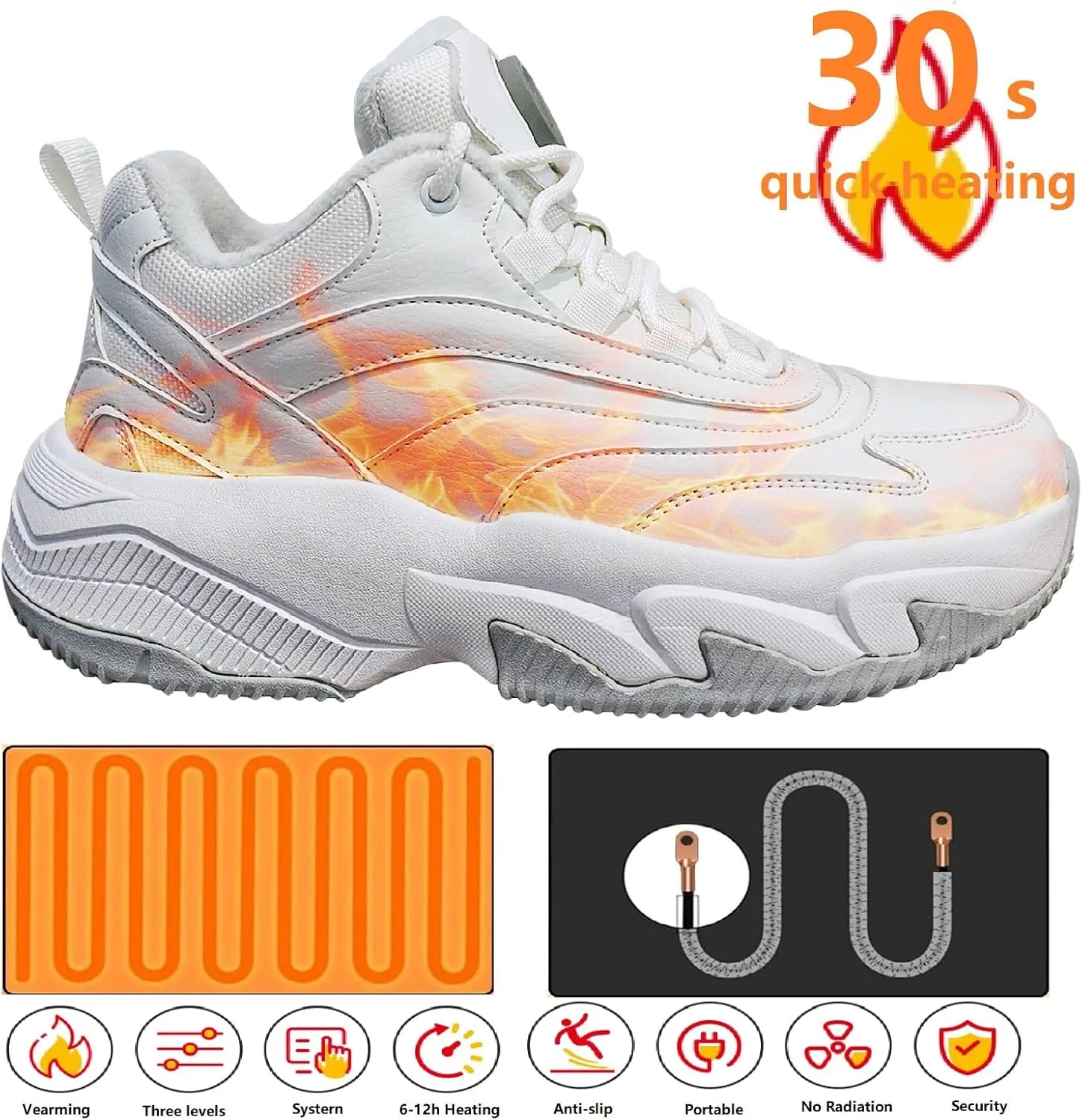 Heated Shoes for Women with 3 Heating Settings 4000Mah Rechargeable Foot Warmers for Feet, Winter Heated Insoles Sneakers for Men, Electric Heating for Outdoor Work Hiking Cycling