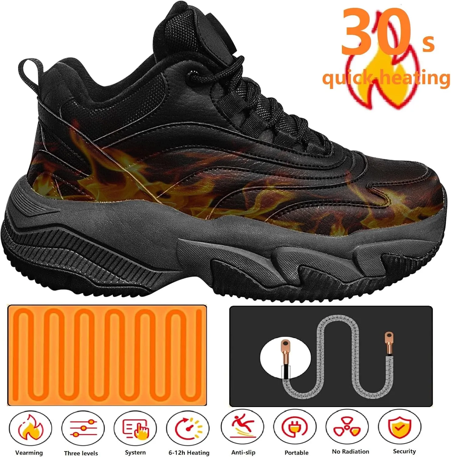 Heated Shoes for Women with 3 Heating Settings 4000Mah Rechargeable Foot Warmers for Feet, Winter Heated Insoles Sneakers for Men, Electric Heating for Outdoor Work Hiking Cycling