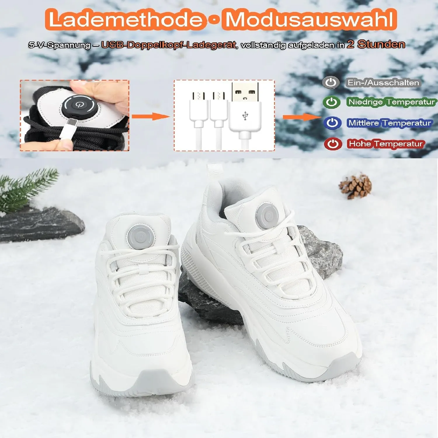 Heated Shoes for Women with 3 Heating Settings 4000Mah Rechargeable Foot Warmers for Feet, Winter Heated Insoles Sneakers for Men, Electric Heating for Outdoor Work Hiking Cycling