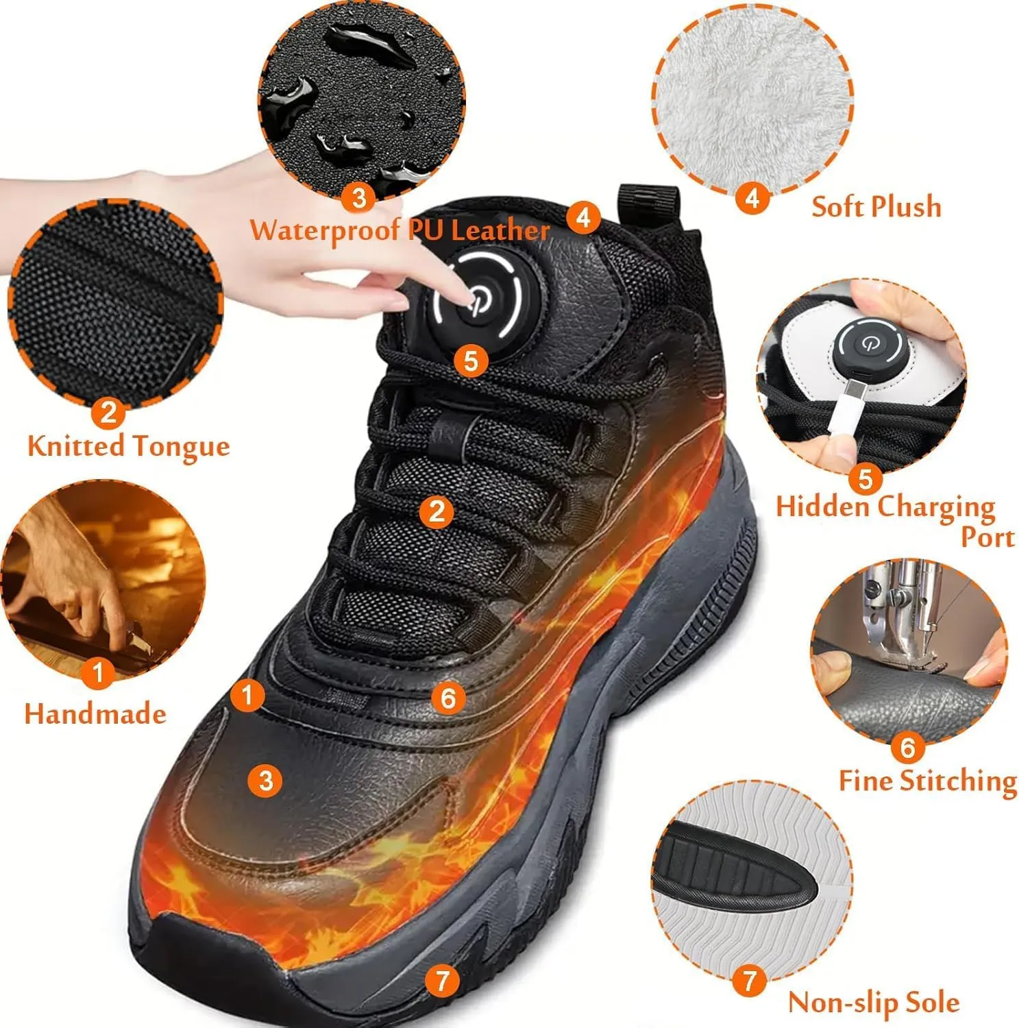 Heated Shoes for Women with 3 Heating Settings 4000Mah Rechargeable Foot Warmers for Feet, Winter Heated Insoles Sneakers for Men, Electric Heating for Outdoor Work Hiking Cycling