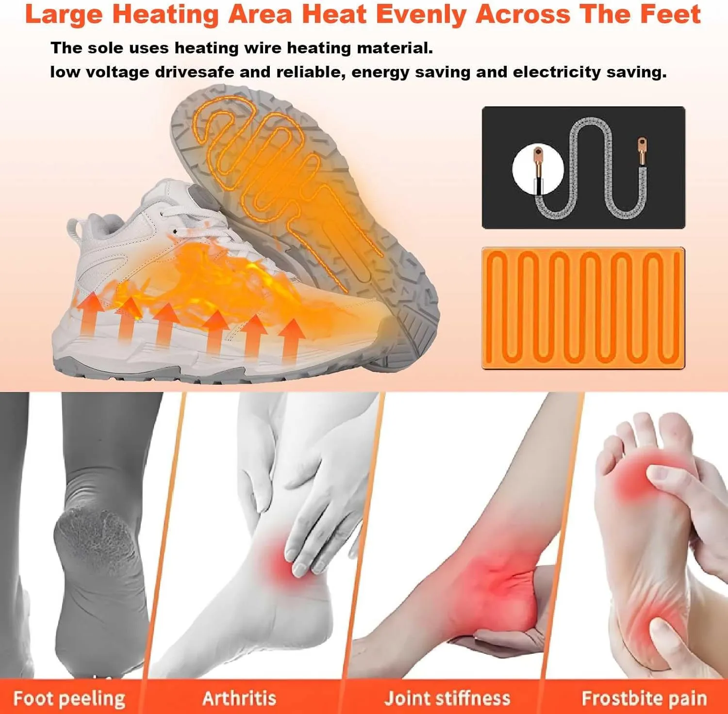 Heated Shoes, Heated Boots for Women with 3 Heating Settings 4000mAh Rechargeable Feet Warmers Winter Heated Insoles Sneakers for Men for Cold Weather Activities as Working Outdoor Unisex