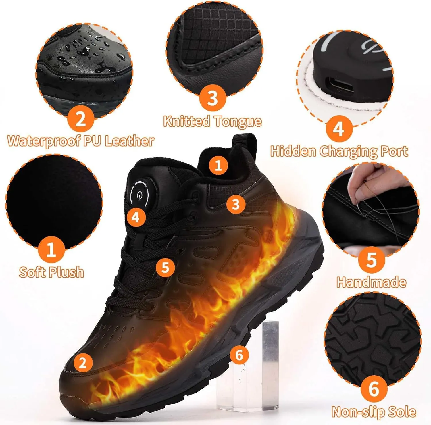 Heated Sneakers, Electric Foot Warmer Rechargeable, Fast Heating, Comfortable Lightweight Heated Shoes, Waterproof Women Men Snow Boots for Outdoor