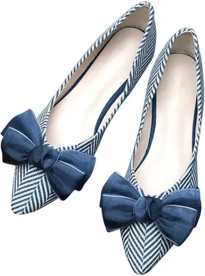 Hee grand Bowknot Pointed Toe Ballet Flats for Women Comfort Slip-On Loafers Work Flats Retro Plaid Dress Shoes