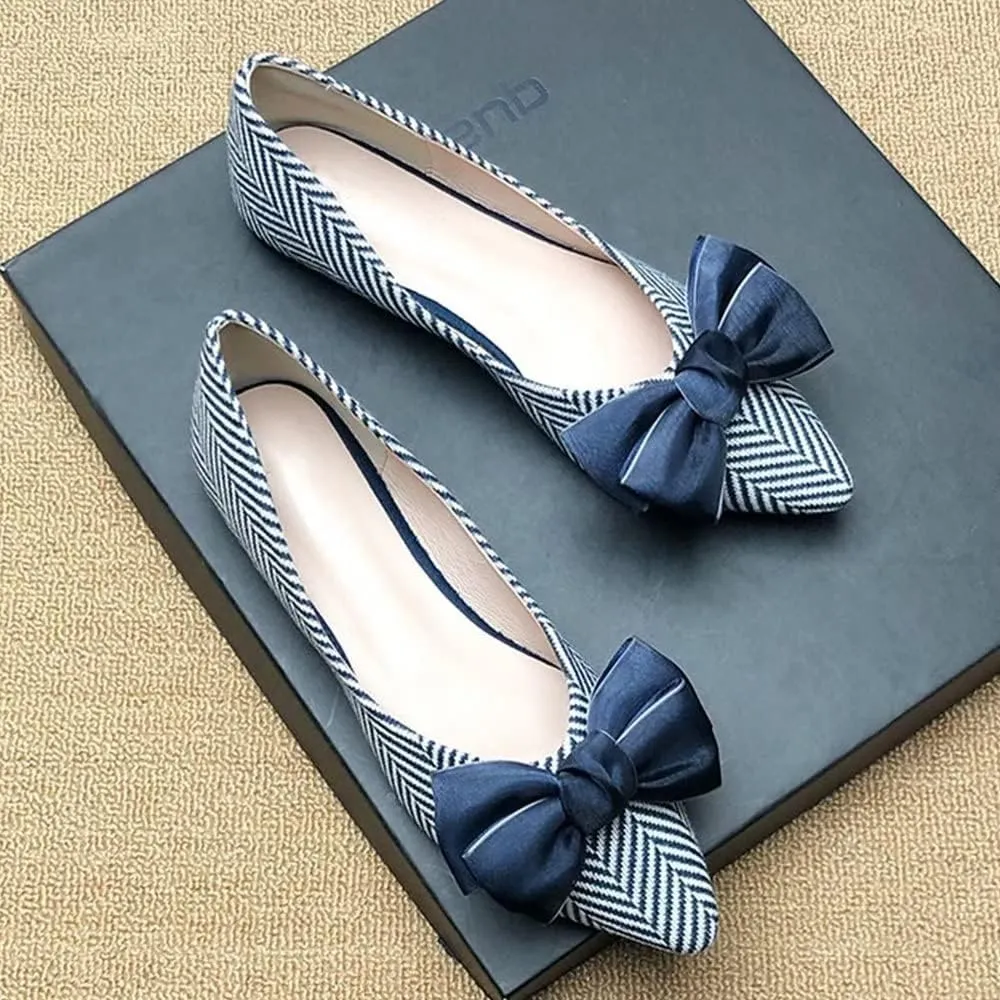 Hee grand Bowknot Pointed Toe Ballet Flats for Women Comfort Slip-On Loafers Work Flats Retro Plaid Dress Shoes