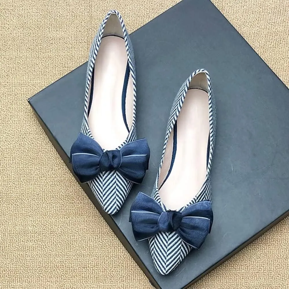 Hee grand Bowknot Pointed Toe Ballet Flats for Women Comfort Slip-On Loafers Work Flats Retro Plaid Dress Shoes