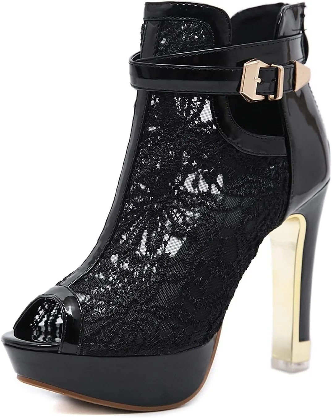 Heel Up Hollow Mesh High Lace Casual Womens Ladies Sexy Sandals Shoes Floral Zip Women's Sandals Slide Sandals for Women Under 10 Dollars (Black, 9)