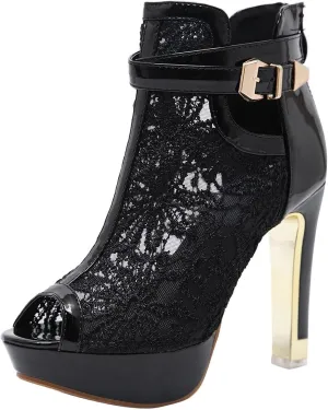 Heel Up Hollow Mesh High Lace Casual Womens Ladies Sexy Sandals Shoes Floral Zip Women's Sandals Slide Sandals for Women Under 10 Dollars (Black, 9)