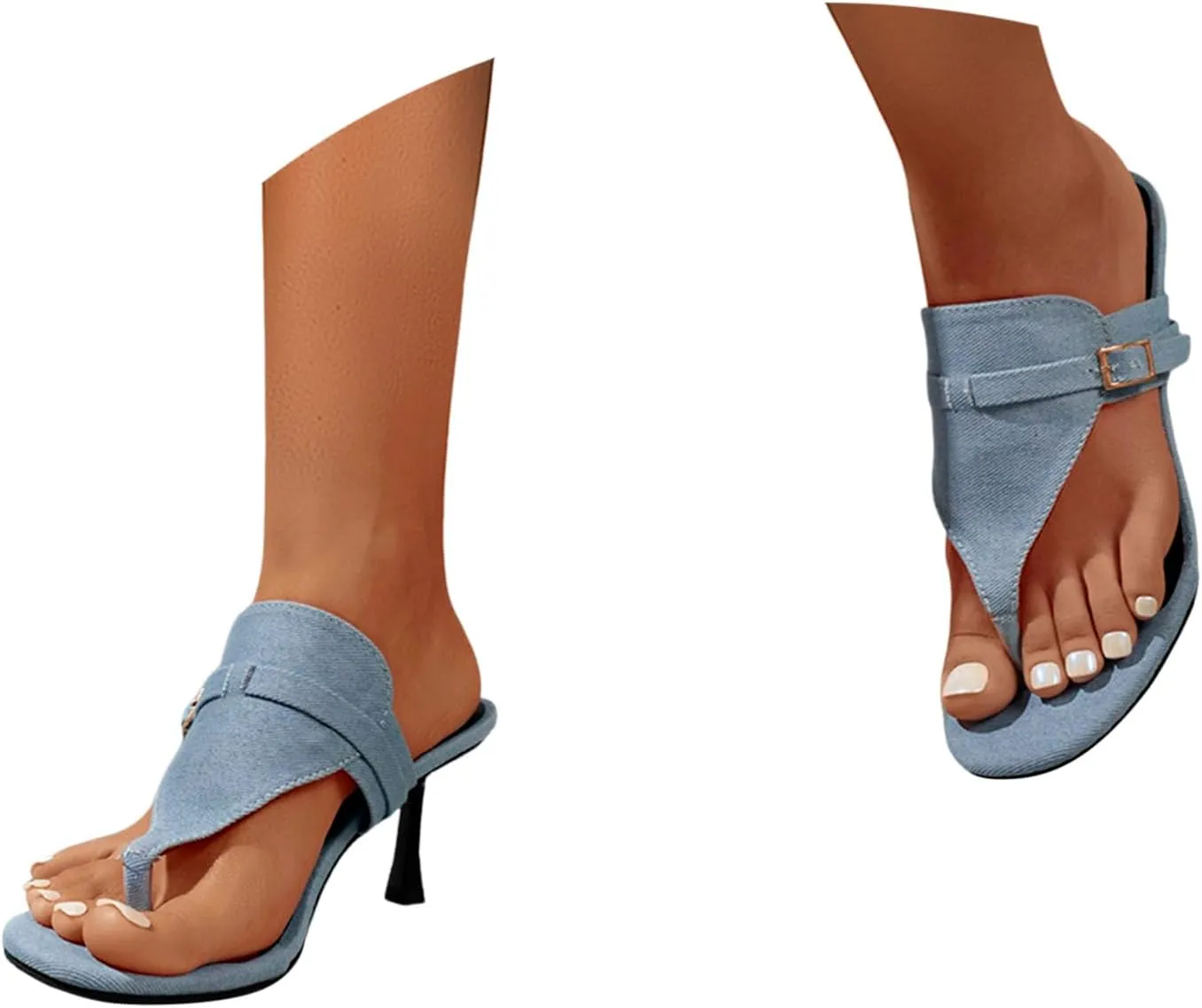 Heels for Women Flip Flops Low Heels Open Square Toe Thong Heeled Sandals, Sexy Fashion Comfort Shoes for Party Casual Slides