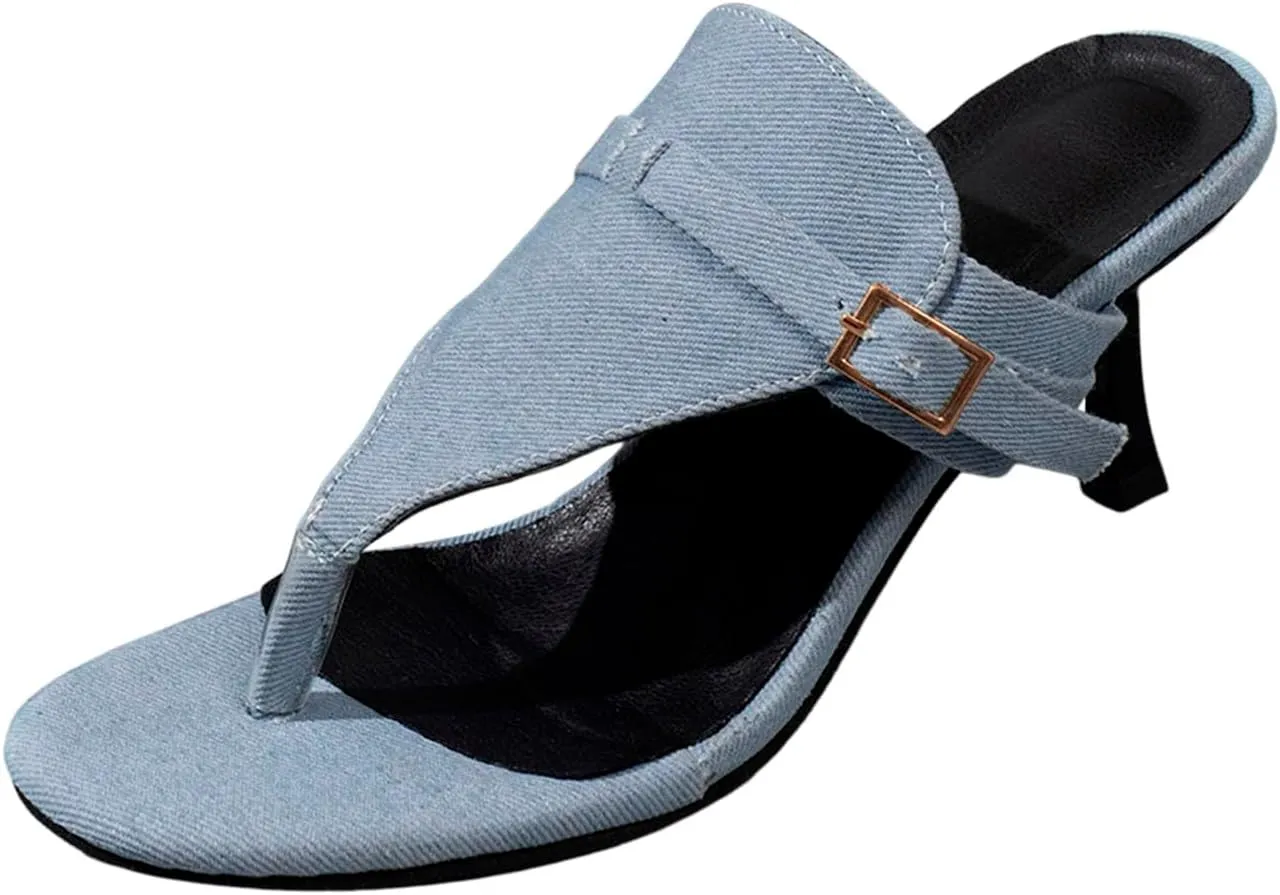 Heels for Women Flip Flops Low Heels Open Square Toe Thong Heeled Sandals, Sexy Fashion Comfort Shoes for Party Casual Slides