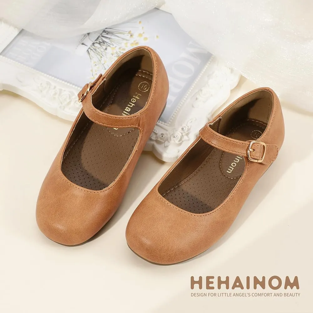 Hehainom Girls Dress Shoes Mary Jane Ballet Flats Little Big Kids Flower Girl Low Heels School Wedding Party Shoes