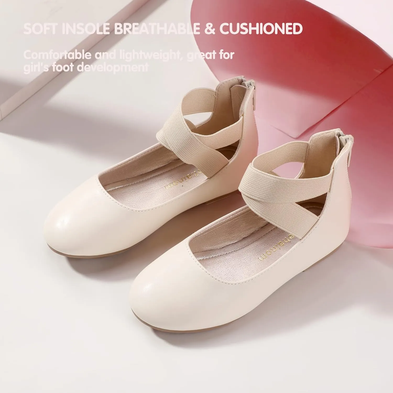 Hehainom Girls Dress Shoes Toddler Little Kids Gracy Ballet Mary Jane Ballerina Flats with Elastic Ankle Strap