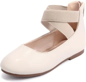 Hehainom Girls Dress Shoes Toddler Little Kids Gracy Ballet Mary Jane Ballerina Flats with Elastic Ankle Strap