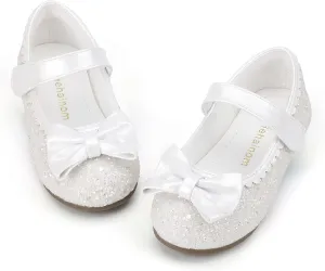 Hehainom Toddler Girls Dress Shoes Little Kids Flower Girl Sparkle Bow Ballet Flats School Wedding Party Shoes