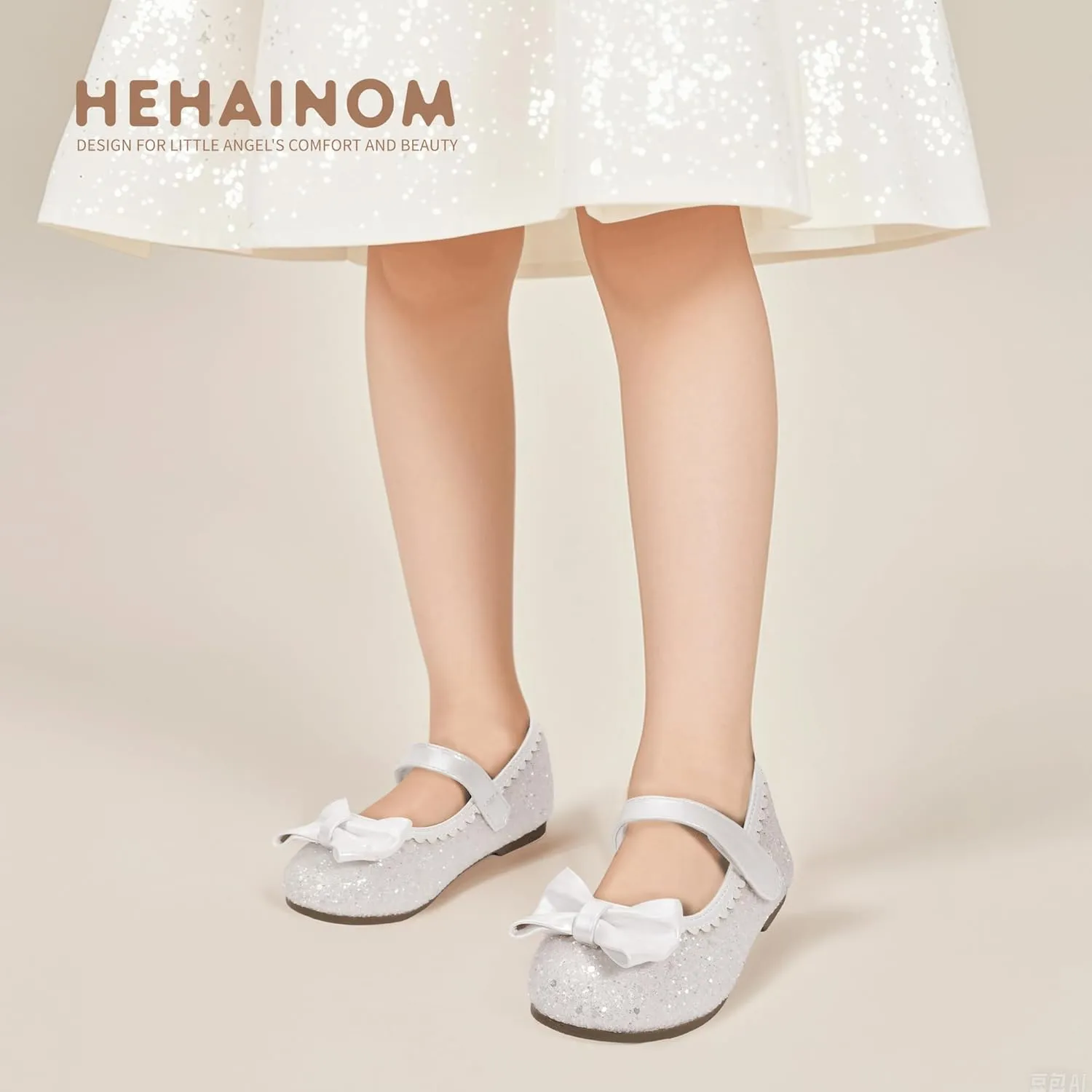 Hehainom Toddler Girls Dress Shoes Little Kids Flower Girl Sparkle Bow Ballet Flats School Wedding Party Shoes