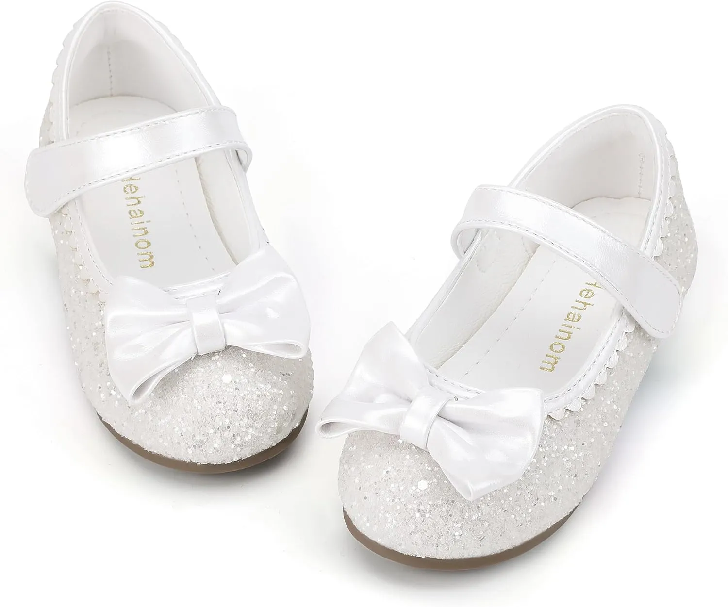 Hehainom Toddler Girls Dress Shoes Little Kids Flower Girl Sparkle Bow Ballet Flats School Wedding Party Shoes