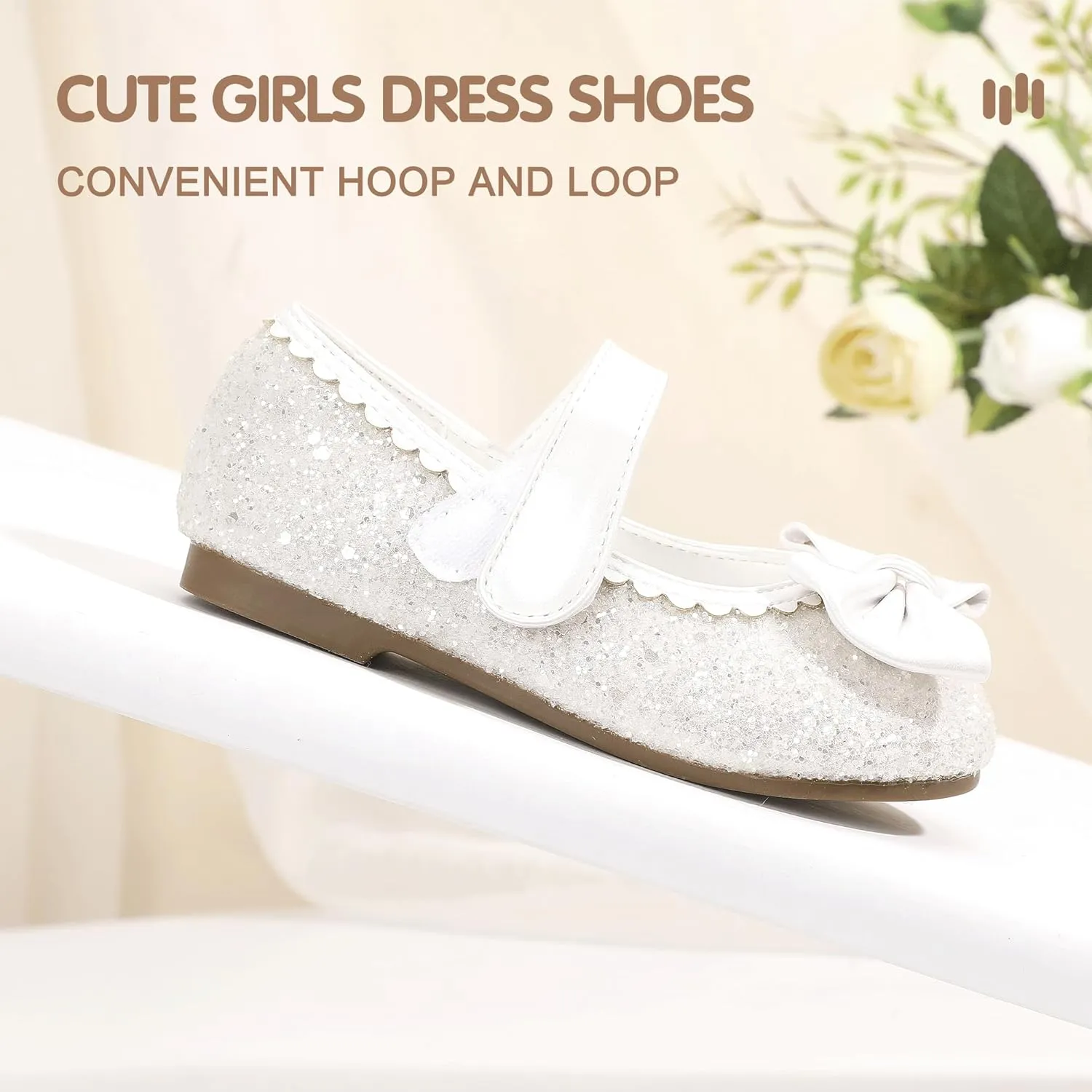 Hehainom Toddler Girls Dress Shoes Little Kids Flower Girl Sparkle Bow Ballet Flats School Wedding Party Shoes