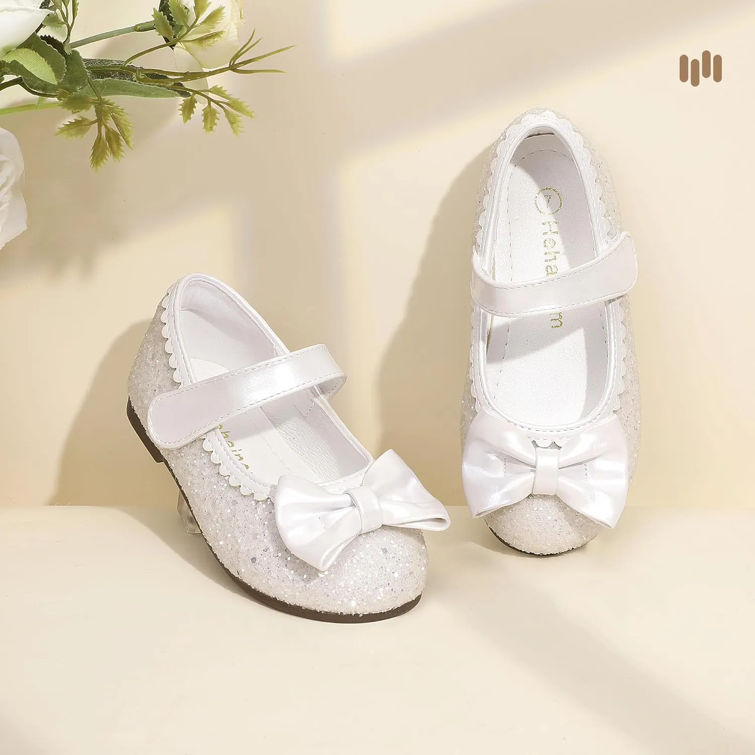 Hehainom Toddler Girls Dress Shoes Little Kids Flower Girl Sparkle Bow Ballet Flats School Wedding Party Shoes
