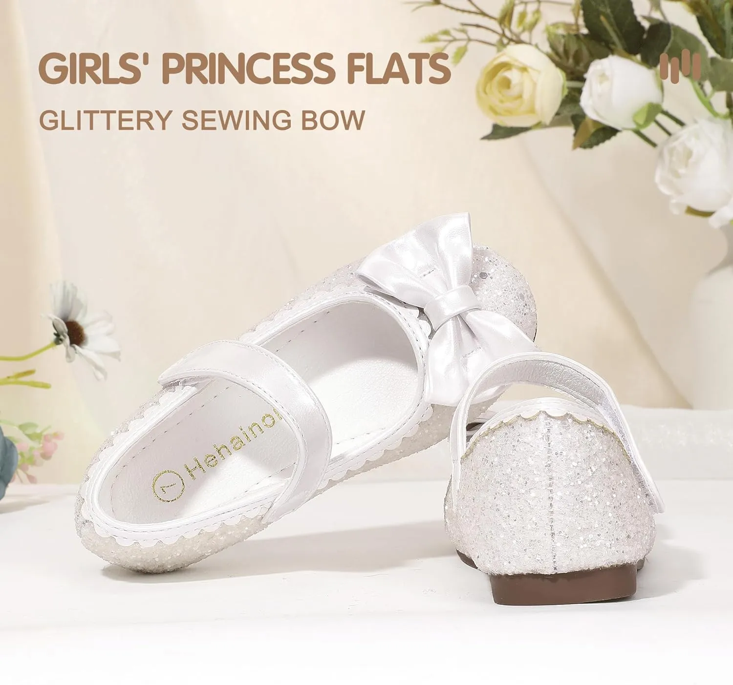 Hehainom Toddler Girls Dress Shoes Little Kids Flower Girl Sparkle Bow Ballet Flats School Wedding Party Shoes