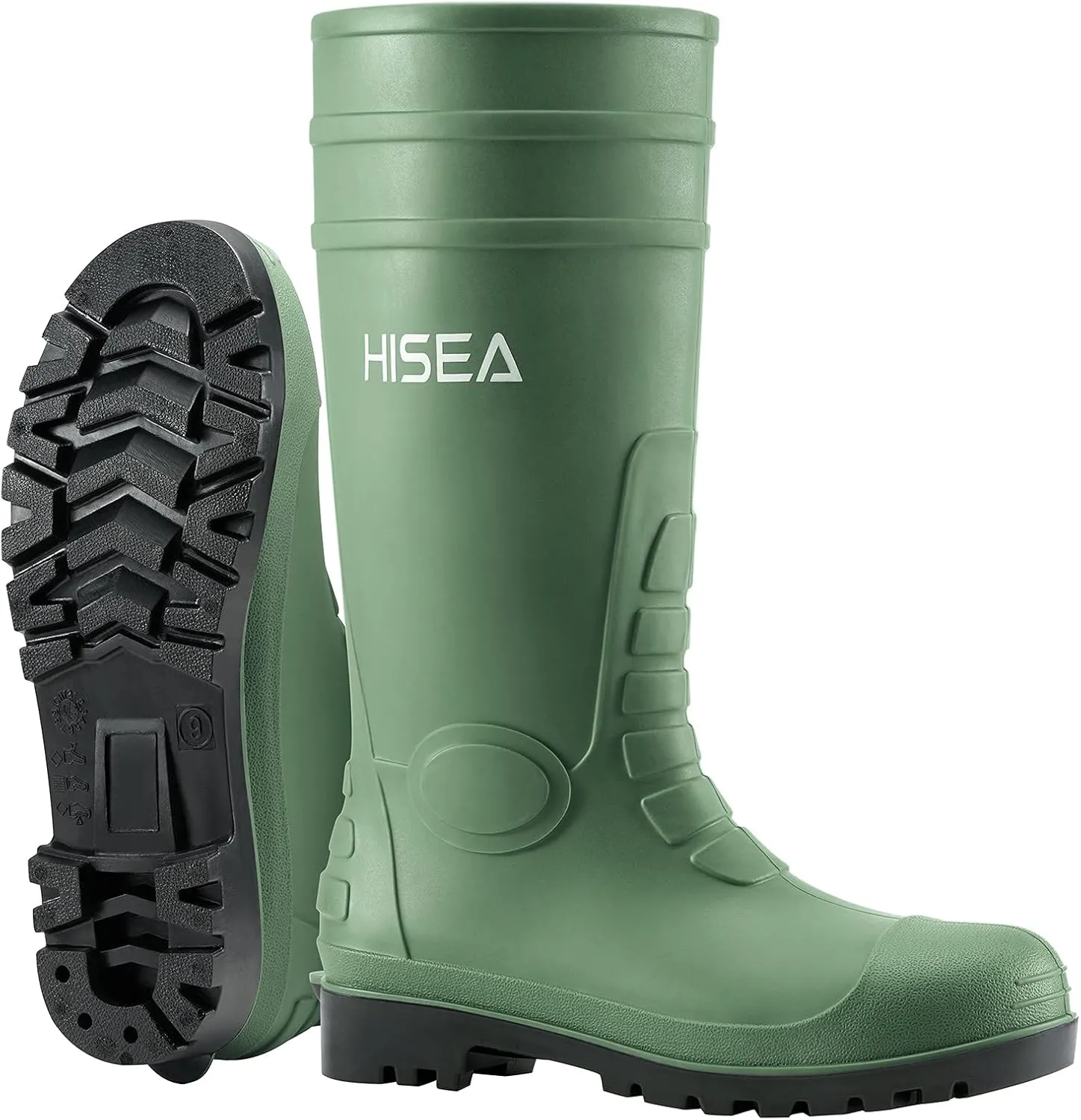 HISEA Men's Rain Boots with Steel Shank, Waterproof Rubber Boots Seamless PVC Rainboots Durable Protective Footwear Outdoor Work Boots Garden Fishing Tall Knee Boot for Agriculture and Industrial Working