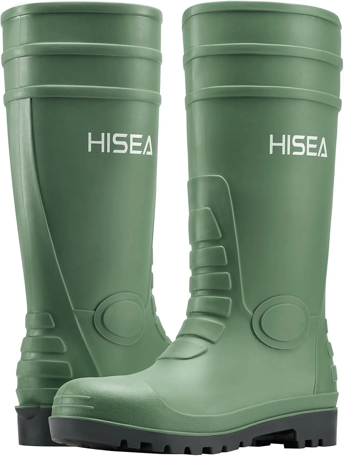 HISEA Men's Rain Boots with Steel Shank, Waterproof Rubber Boots Seamless PVC Rainboots Durable Protective Footwear Outdoor Work Boots Garden Fishing Tall Knee Boot for Agriculture and Industrial Working