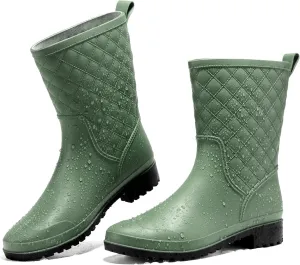 HISEA Rain Boots for Women, Lightweight Fashion Rubber Boots Mid Height Waterproof Garden Shoes Women's Rain Footwear