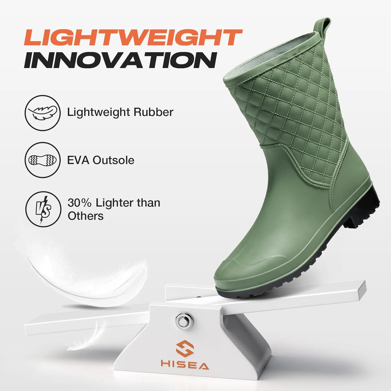 HISEA Rain Boots for Women, Lightweight Fashion Rubber Boots Mid Height Waterproof Garden Shoes Women's Rain Footwear