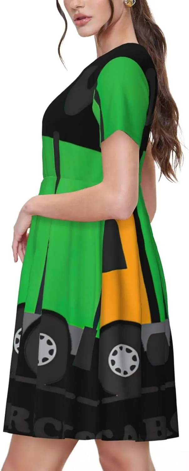 I Love Garbage Trucks Print Women's Short Sleeve Dress,Sundresses Summer A-Line Dress with Pockets