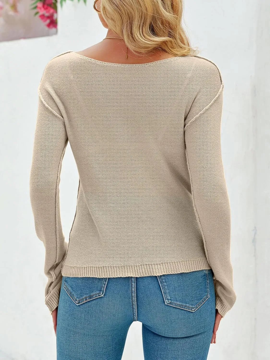 Imily Bela Womens Boat Neck Shirts Long Sleeve Lightweight Knit Pullover Sweaters Casual Sheer Blouse Tops