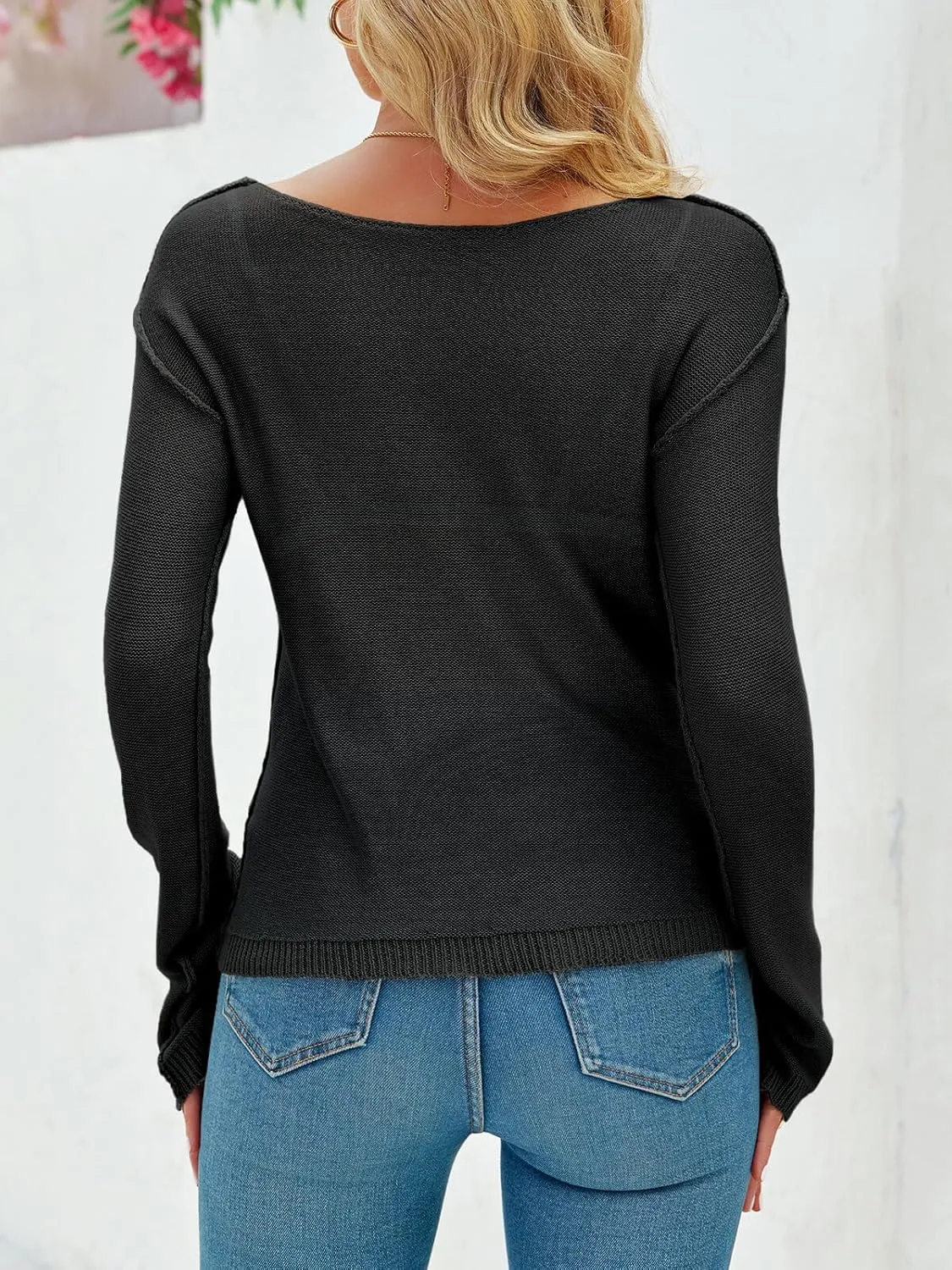 Imily Bela Womens Boat Neck Shirts Long Sleeve Lightweight Knit Pullover Sweaters Casual Sheer Blouse Tops