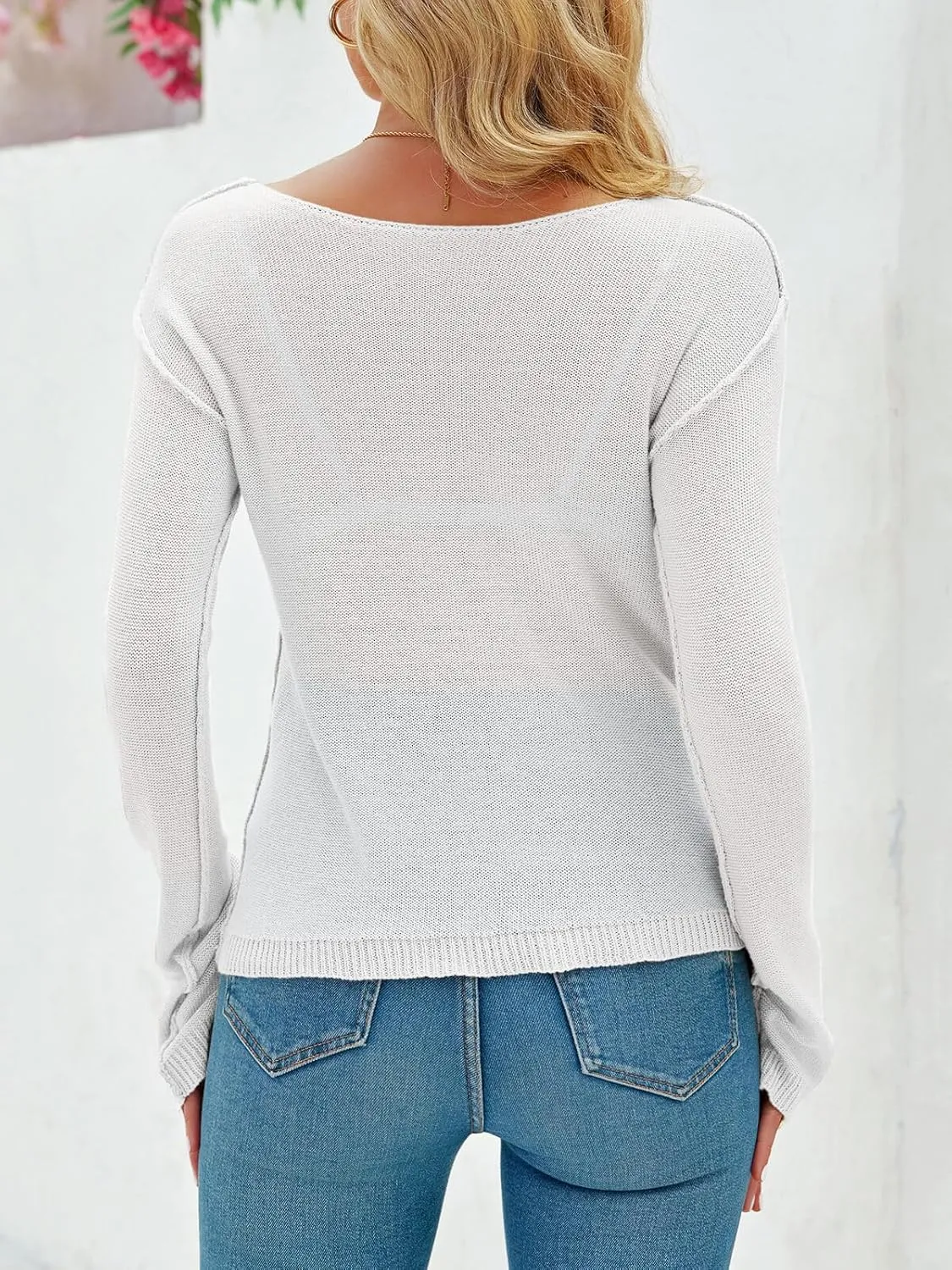 Imily Bela Womens Boat Neck Shirts Long Sleeve Lightweight Knit Pullover Sweaters Casual Sheer Blouse Tops