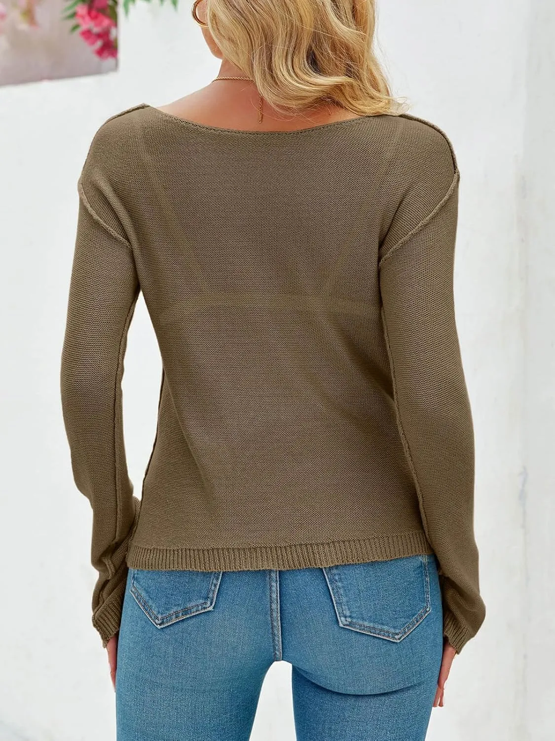 Imily Bela Womens Boat Neck Shirts Long Sleeve Lightweight Knit Pullover Sweaters Casual Sheer Blouse Tops