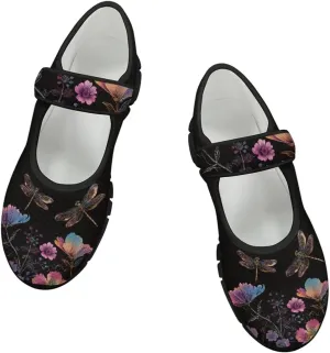 Jeiento Slip On Dragonfly Mary Jane Flats Ballet Flats Shoes for Women Round Toe Casual Dress