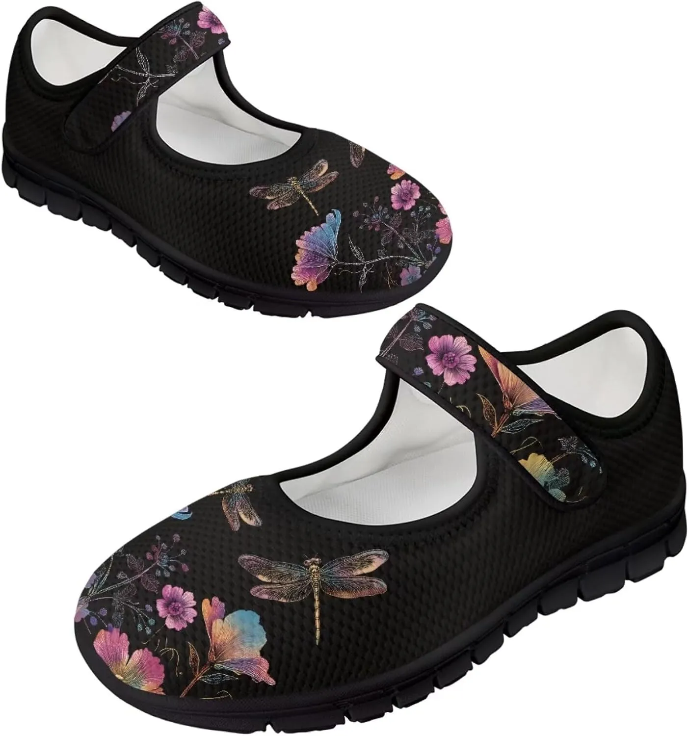 Jeiento Slip On Dragonfly Mary Jane Flats Ballet Flats Shoes for Women Round Toe Casual Dress