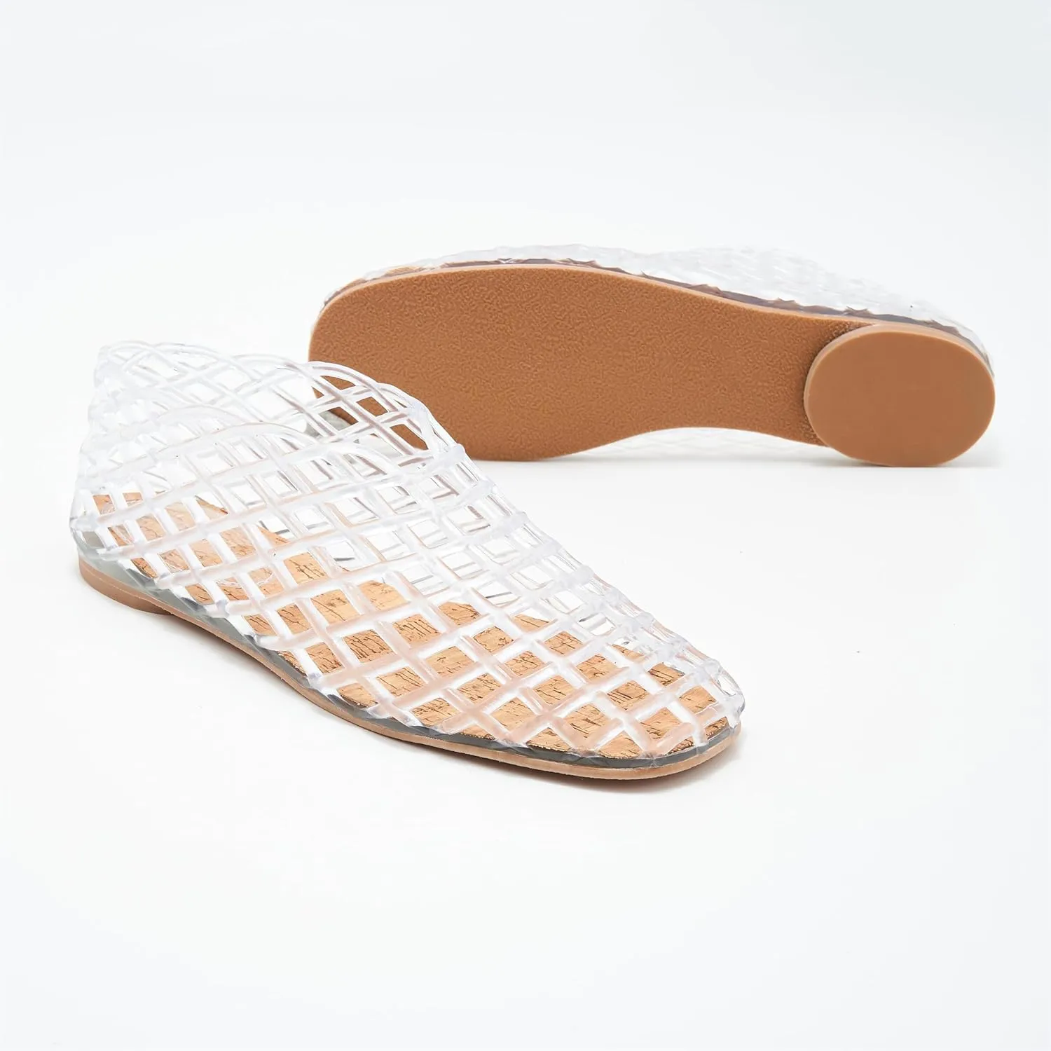 Jelly Sandals for Women Clear Woven Flats Beach Slip-on Ballerina Jellies Mesh Shoes
