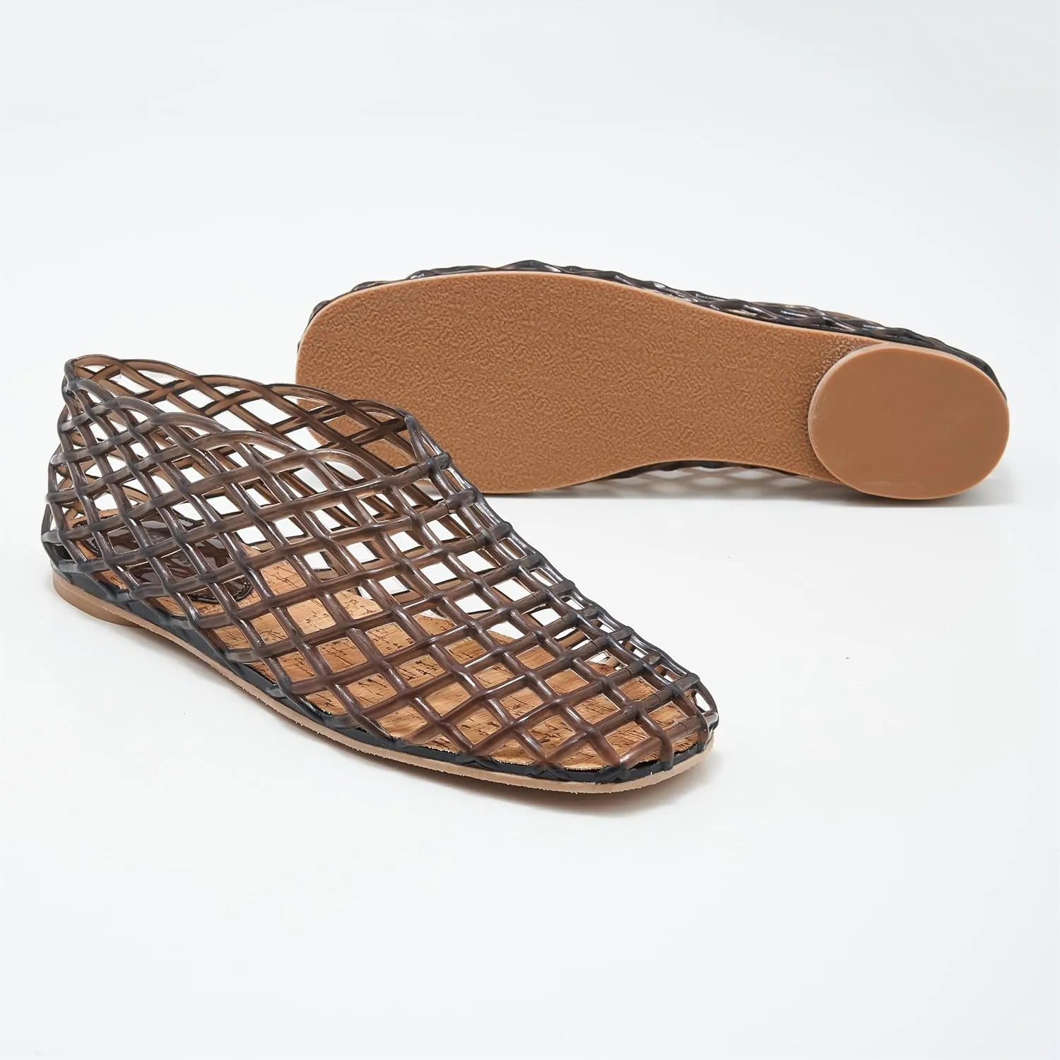 Jelly Sandals for Women Clear Woven Flats Beach Slip-on Ballerina Jellies Mesh Shoes