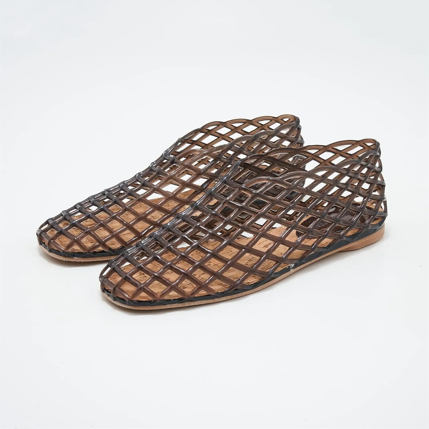 Jelly Sandals for Women Clear Woven Flats Beach Slip-on Ballerina Jellies Mesh Shoes