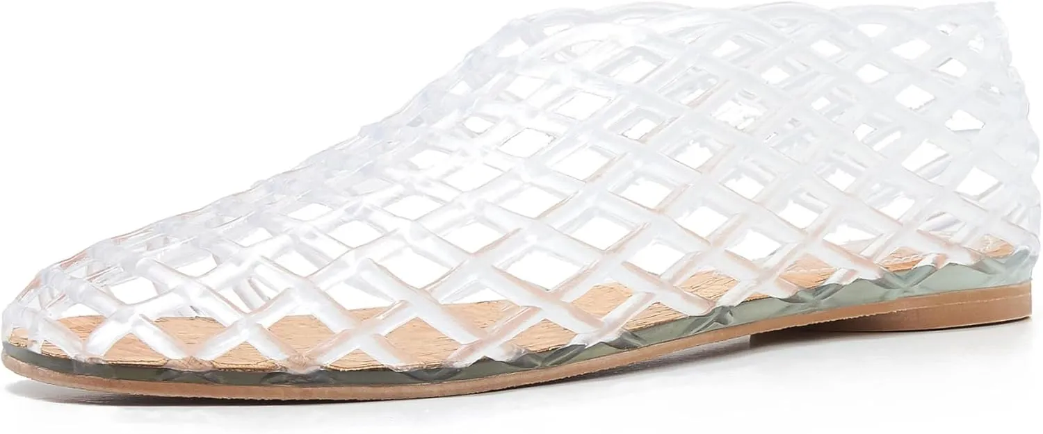 Jelly Sandals for Women Clear Woven Flats Beach Slip-on Ballerina Jellies Mesh Shoes