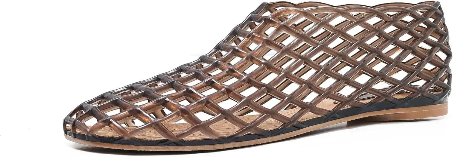 Jelly Sandals for Women Clear Woven Flats Beach Slip-on Ballerina Jellies Mesh Shoes