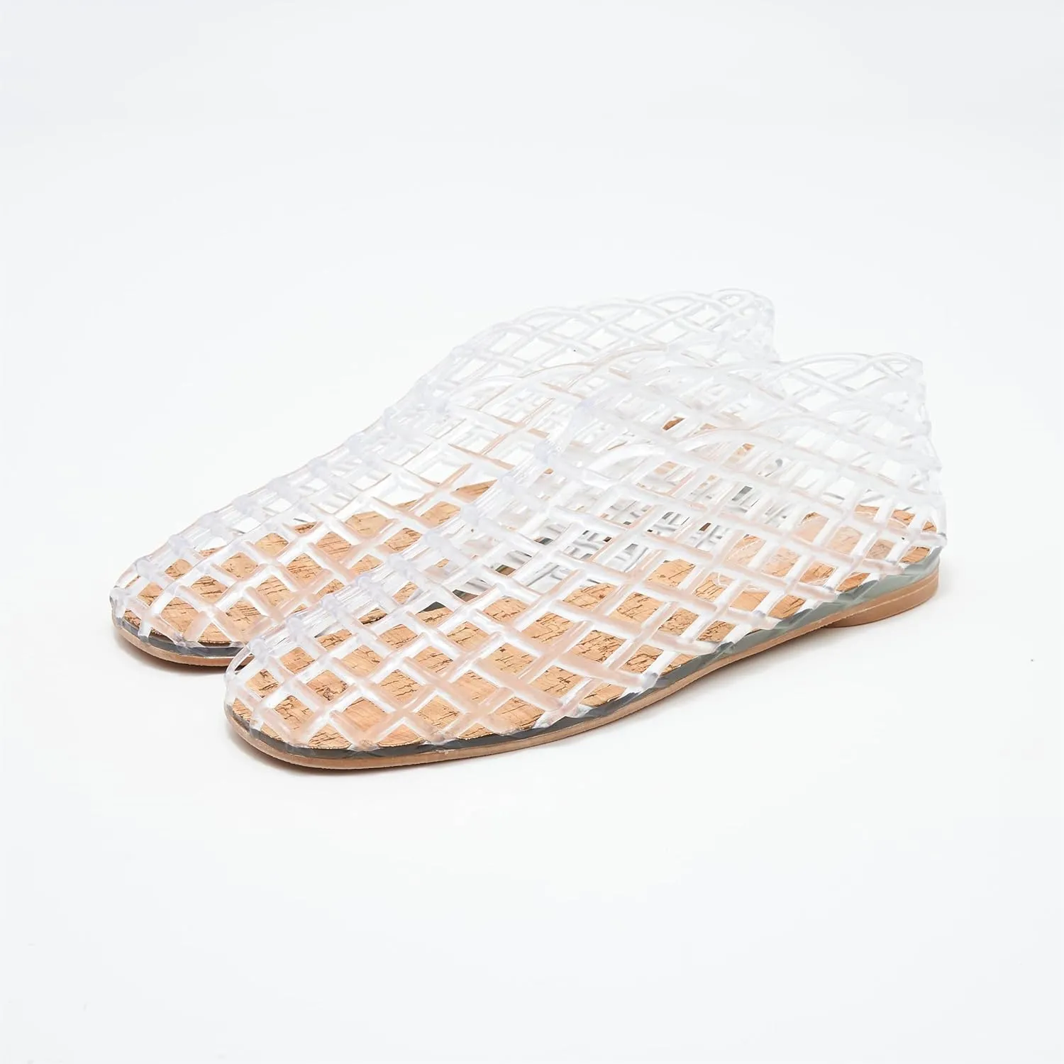 Jelly Sandals for Women Clear Woven Flats Beach Slip-on Ballerina Jellies Mesh Shoes