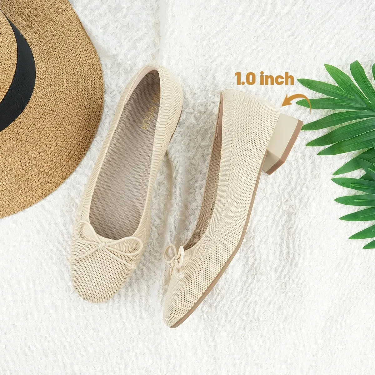 JENN ARDOR Womens Dress Pumps Ballet Flats Shoes Casual Ladies Heels Chunky for Women Round Toe Knit Comfortable Slip On Mesh Flat