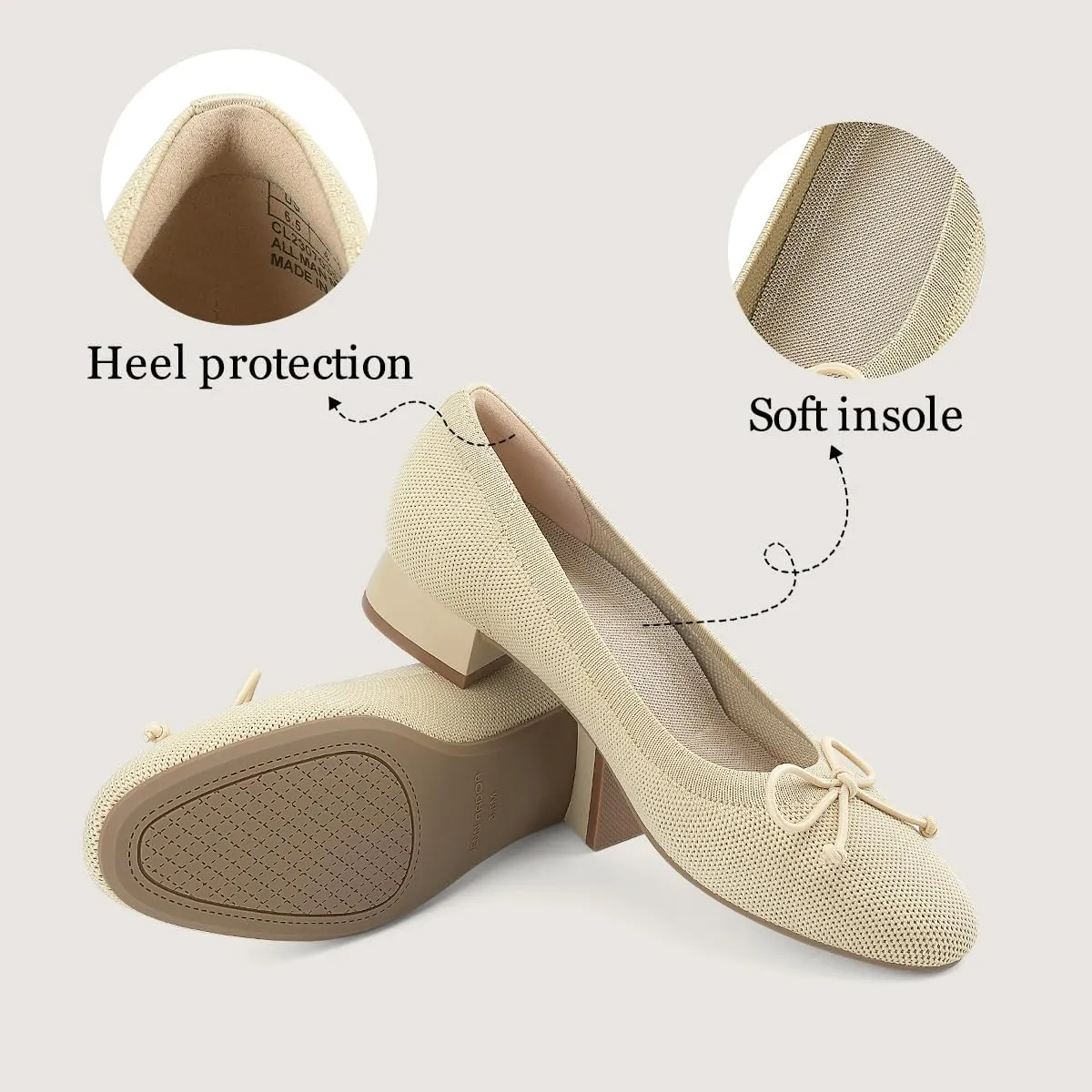 JENN ARDOR Womens Dress Pumps Ballet Flats Shoes Casual Ladies Heels Chunky for Women Round Toe Knit Comfortable Slip On Mesh Flat