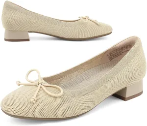 JENN ARDOR Womens Dress Pumps Ballet Flats Shoes Casual Ladies Heels Chunky for Women Round Toe Knit Comfortable Slip On Mesh Flat