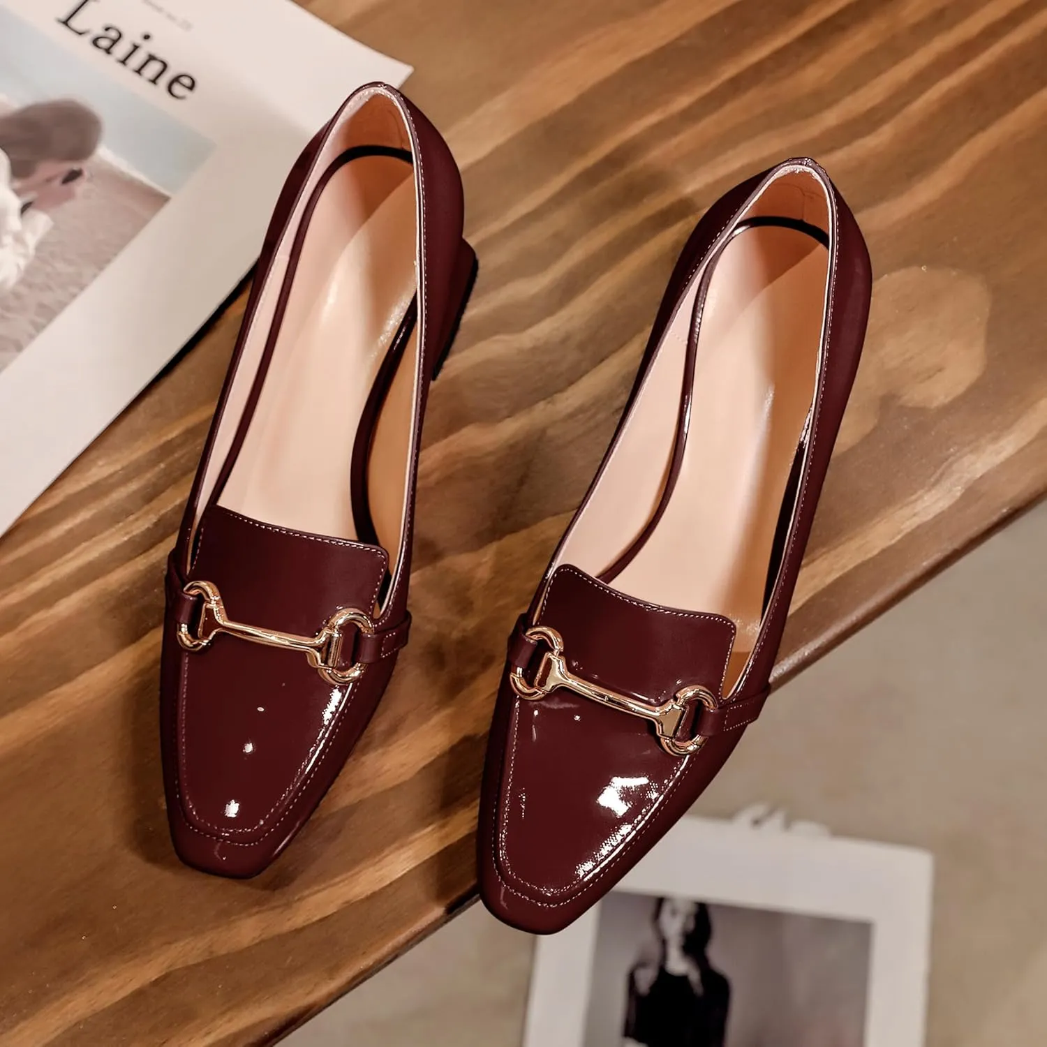 Joseywade Low Heels for Women Block Chunky Heels Slip On Toe Pumps Loafers 2.5" Closed Toe Slanted Heels Shoes