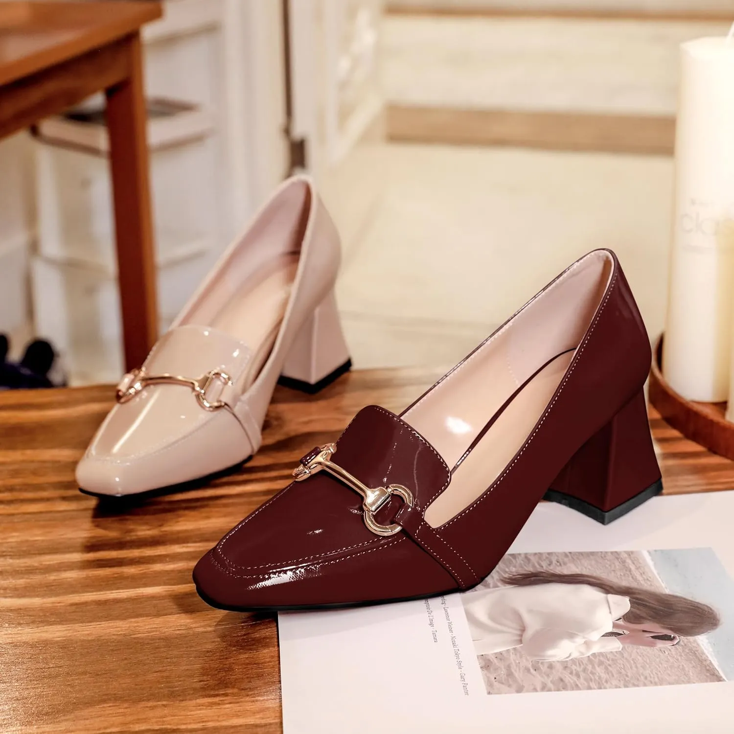 Joseywade Low Heels for Women Block Chunky Heels Slip On Toe Pumps Loafers 2.5" Closed Toe Slanted Heels Shoes