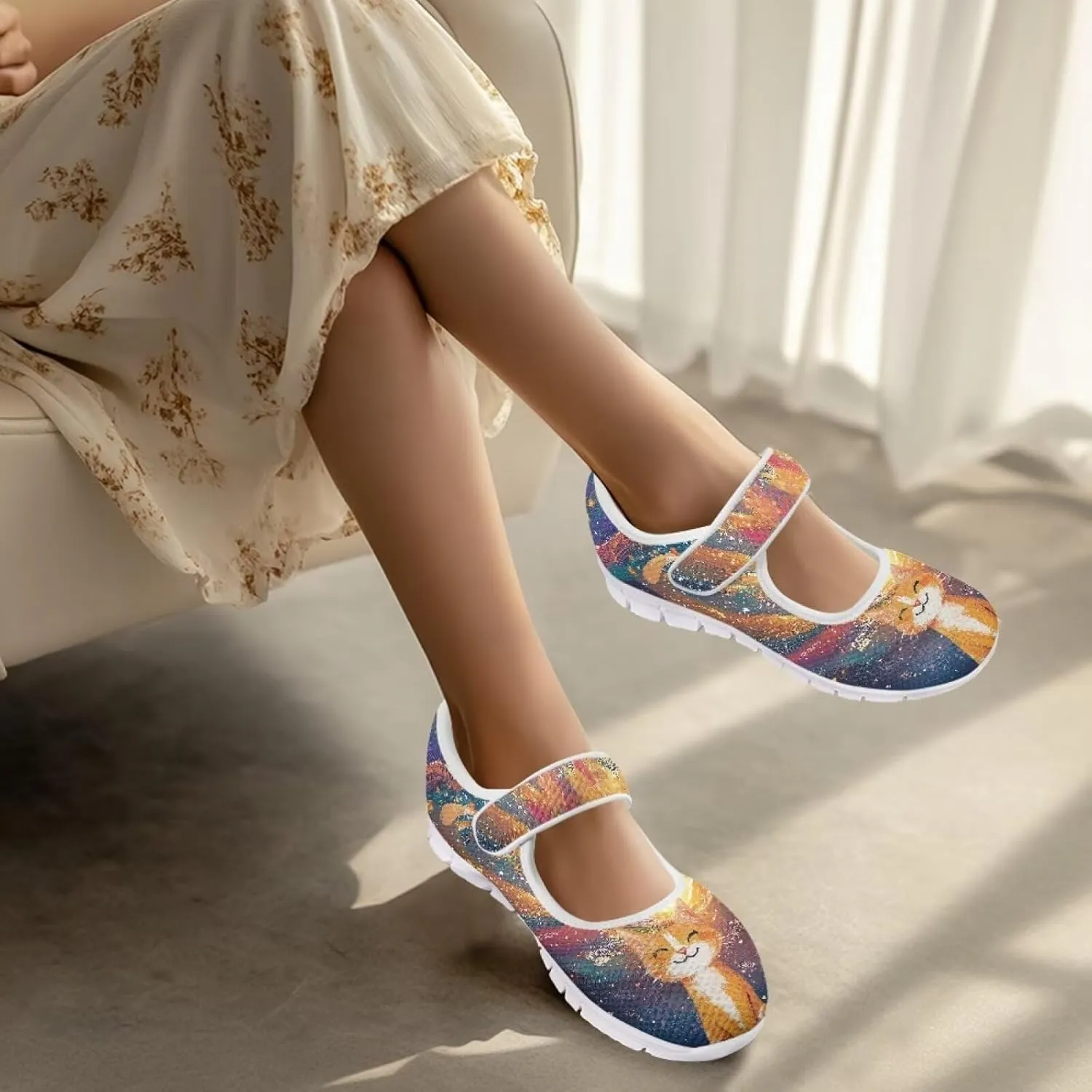 JoyLamoria Retro Sunflower Walking Shoes Non-Skid Breathable Flats Fashion Causal Dress Shoes for Flower Party Mary Jane Flats