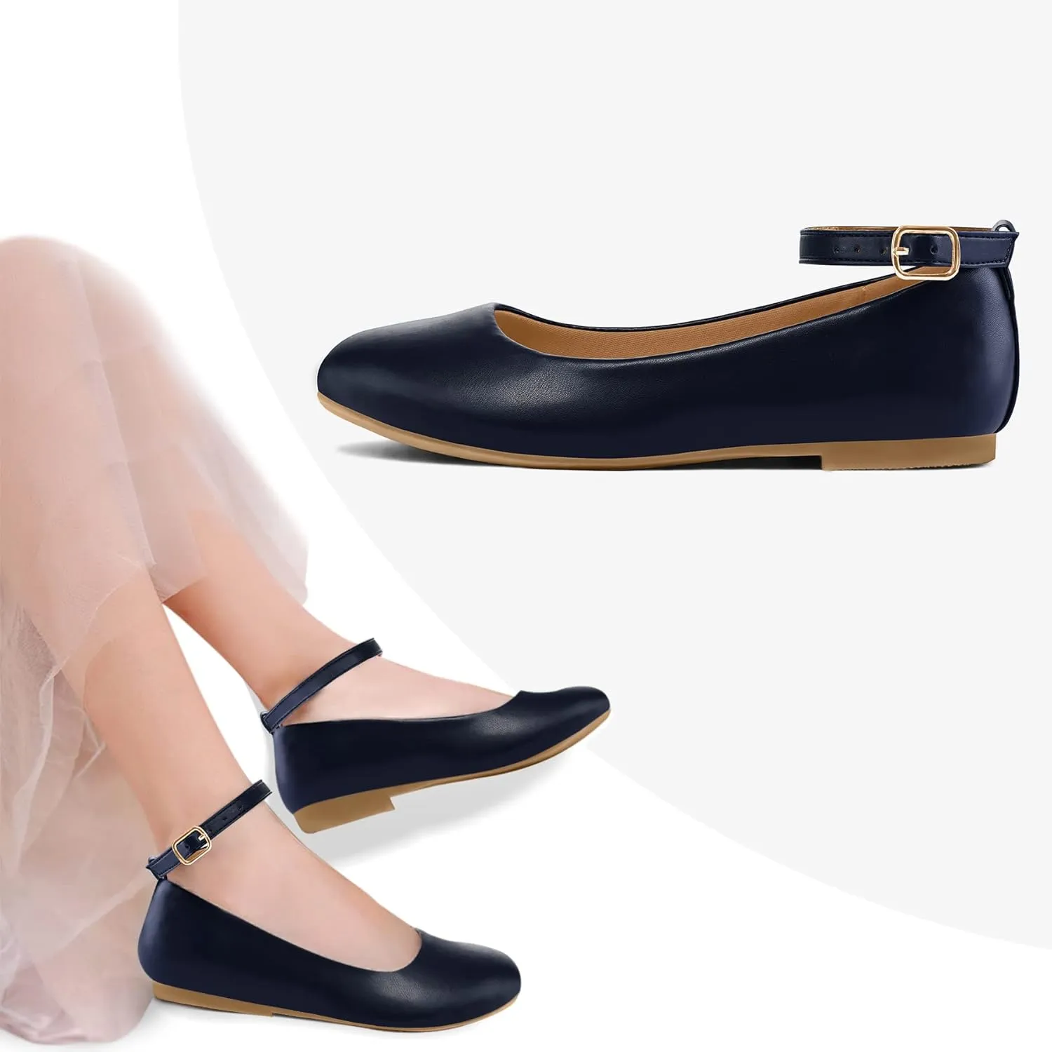 K KomForme Girl's Ballerina Flat Ankle Strap Dress Ballet Flat Shoes（Toddler/Little Kid/Big Kid）